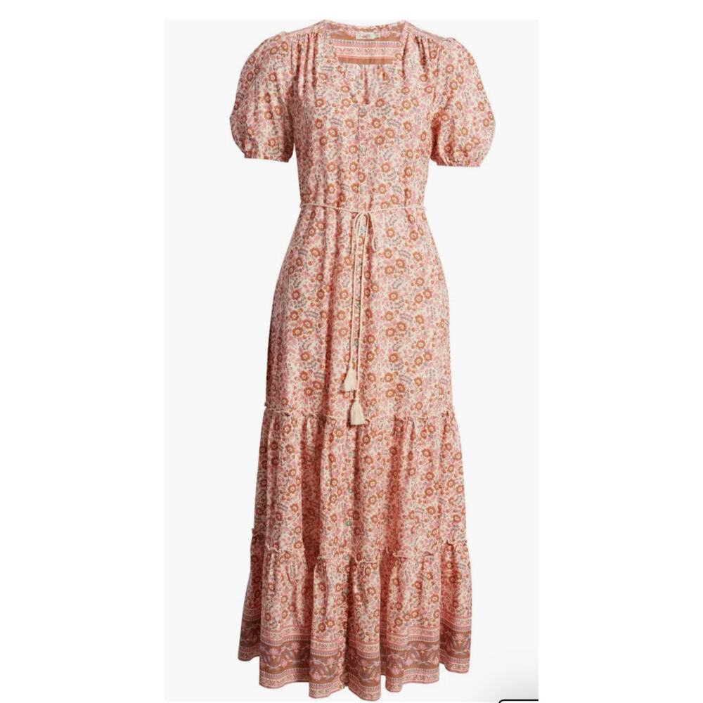 Faherty Orinda Floral Print Organic Cotton Maxi Dress Boho Beach Coastal